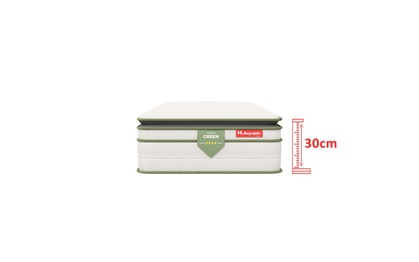 Matelas à ressorts ensachés et mousse mémoire de forme HD avec surmatelas intégré - HGREEN PLUS 30 cm