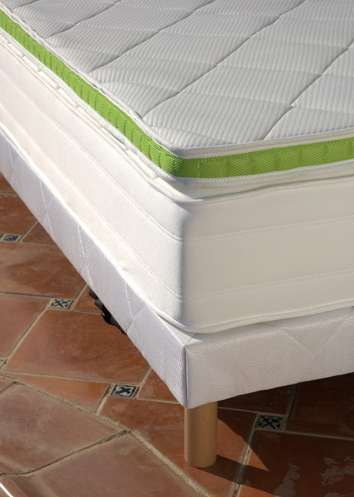 Sommier tapissier - H 28 ou 35 cm au choix - Tissu blanc - ESSENTIAL